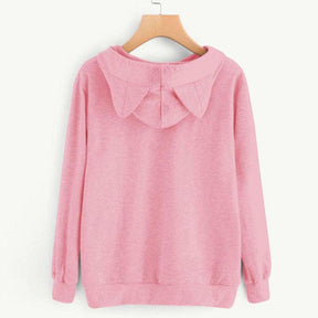 Women Teen Girls Cat Printed Hoodie Sweatshirt Cute Cat Ear Pullover Sweatshirt-Pink