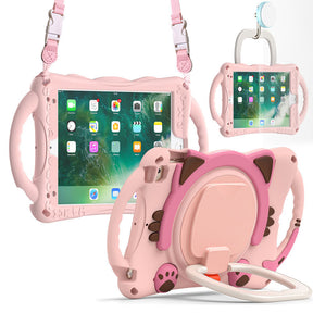 CatB Silicone Case For iPad Mini 5 4 3 2 1 Shockproof Shoulder Strap Handle Stand-Pink