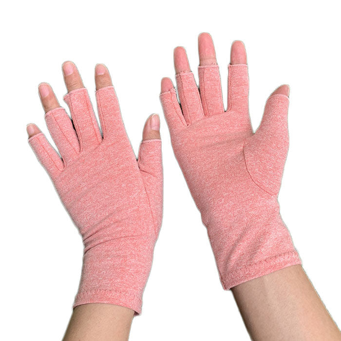 Winter Half Finger Outdoor Sport Driving Riding Cotton Breathable Gloves-Hemp Pink-LYX-08062-2