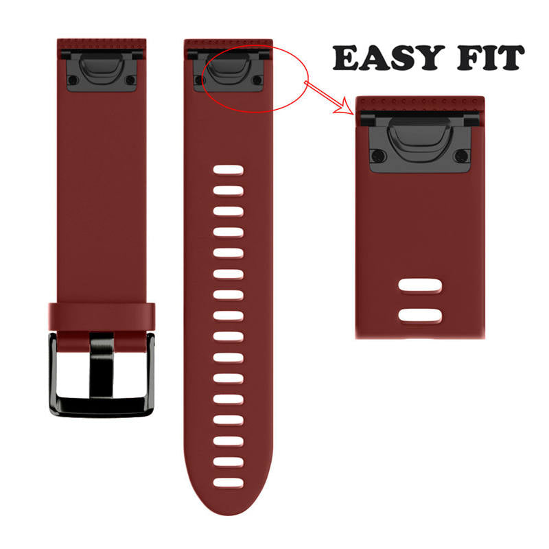 Watch Band For Garmin Fenix  Fenix 5S/ 5S Plus/6S/ 6S Pro Soft Silicone 20mm Replacement Strap Black Steel Buckle-Red