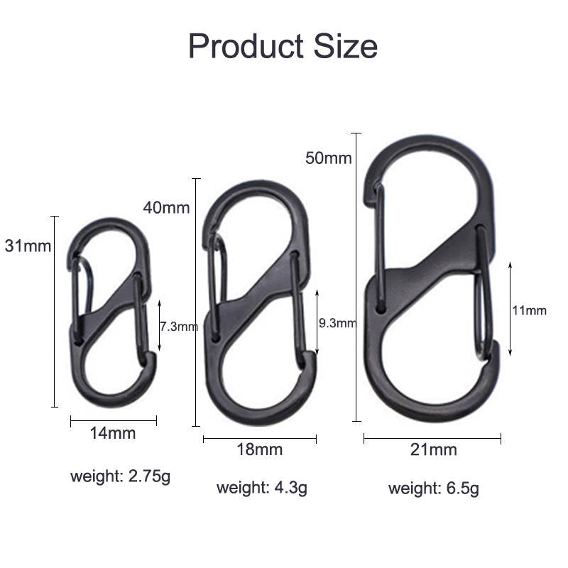 20 Pcs Small Carabiner Keychain Clip Dual Spring Snap Hooks-Black