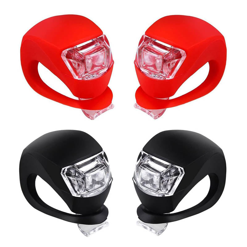 LED Bicycle Silicone Tail Light Kit Waterproof Mountain Bike Headlight 4 Pack Black Red