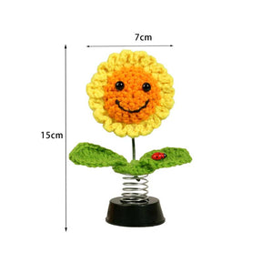 Smiley Shaking Sunflower Car Dashboard Decoration-Insect Two Leaf