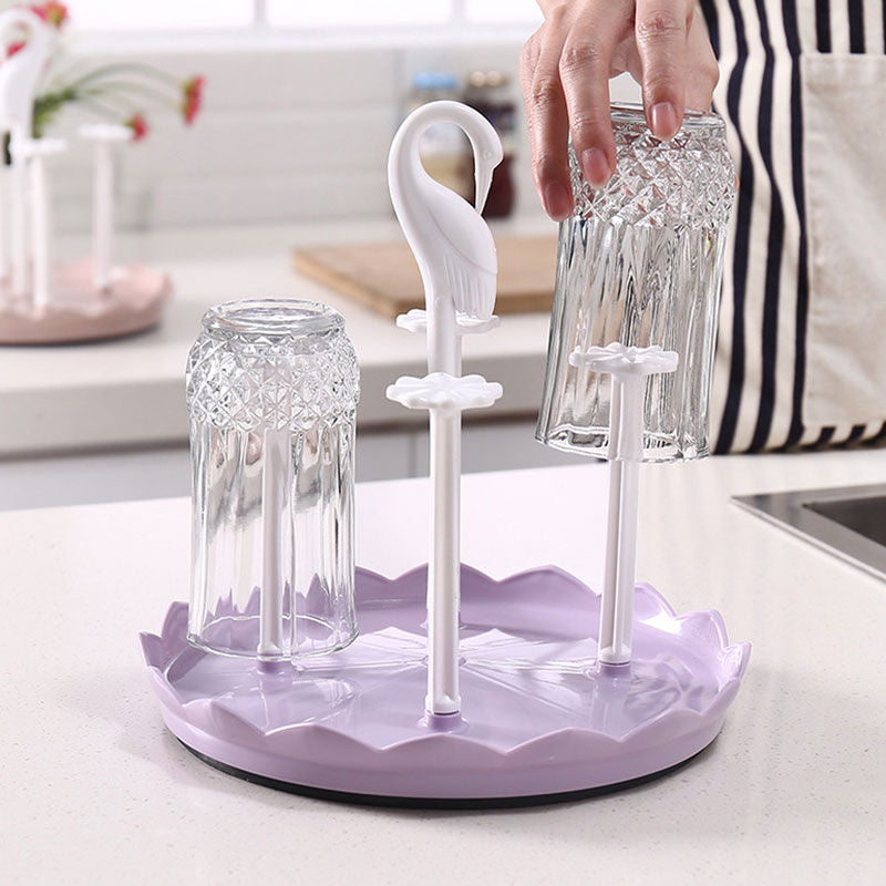 Kitchen Drain Cup Holder Plastic Swan Head Assembled Mug Rack-Purple
