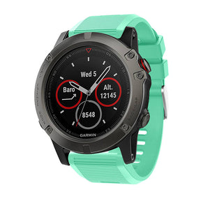 26mm Strap For Garmin Fenix 5X/5X Plus/3/3 HR/6X/6X Pro Watchband Quick Release Easy Fit Silicone Bands Silver Buckle-Teal