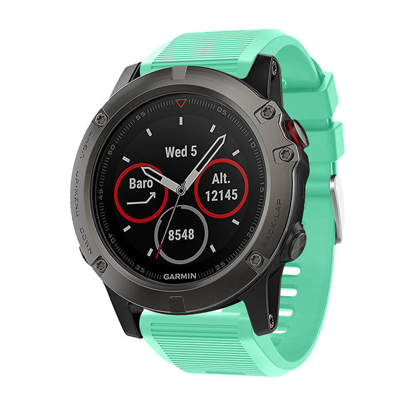 26mm Strap For Garmin Fenix 5X/5X Plus/3/3 HR/6X/6X Pro Watchband Quick Release Easy Fit Silicone Bands Silver Buckle-Teal