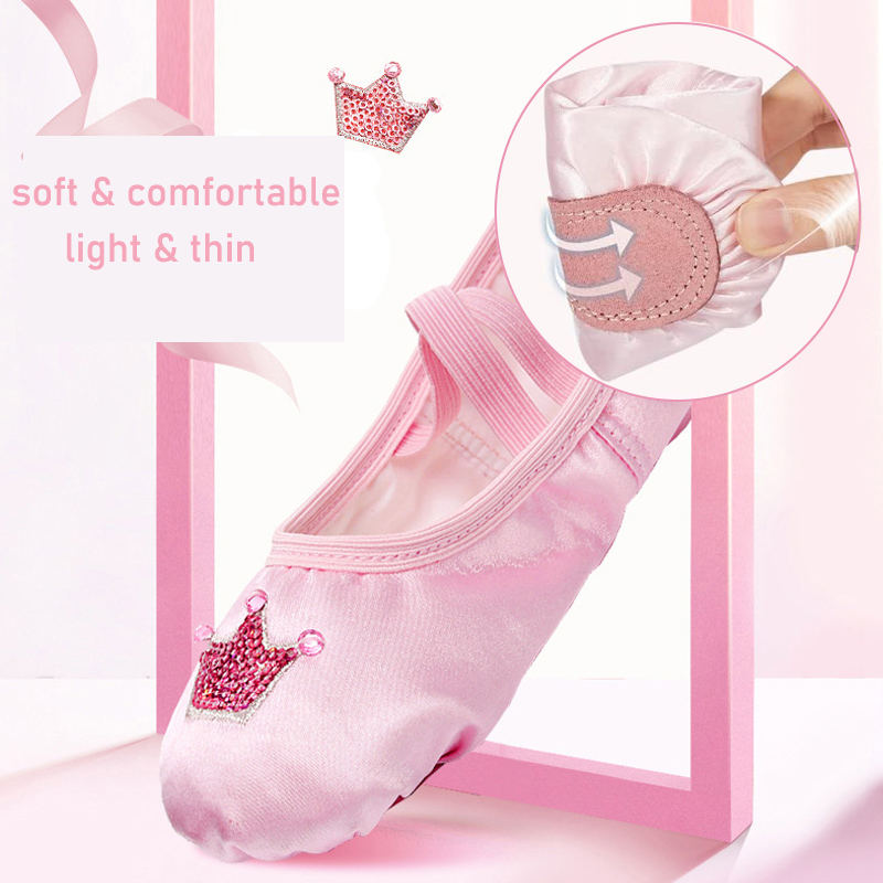 Ballet Shoes for Girls Soft Leather Satin Flat Gymnastic Shoes-Pink