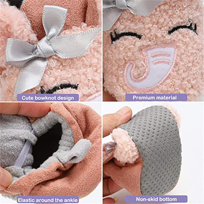 Infant Baby Boys Girls Slippers Non Slips Bottom Winter Booties House Shoes-ElephantPink