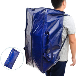 Heavy Duty Extra Large Storage Bags Backpack Straps Strong Handles & Zippers Recycled Material Blue Set of 4