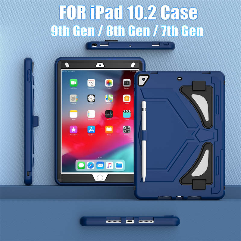 Tablet Case Kids Friendly with Pencil Holder for iPad 11 2020/2021/2022-NavyBlue