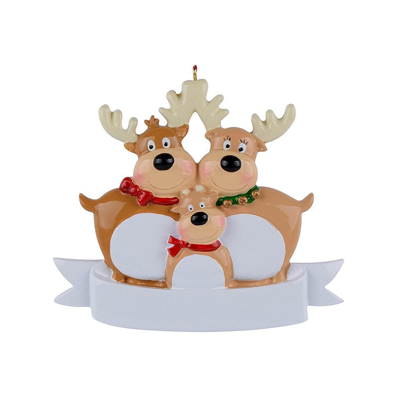 Christmas Hanging Ornament Personalized Reindeer Family of 3