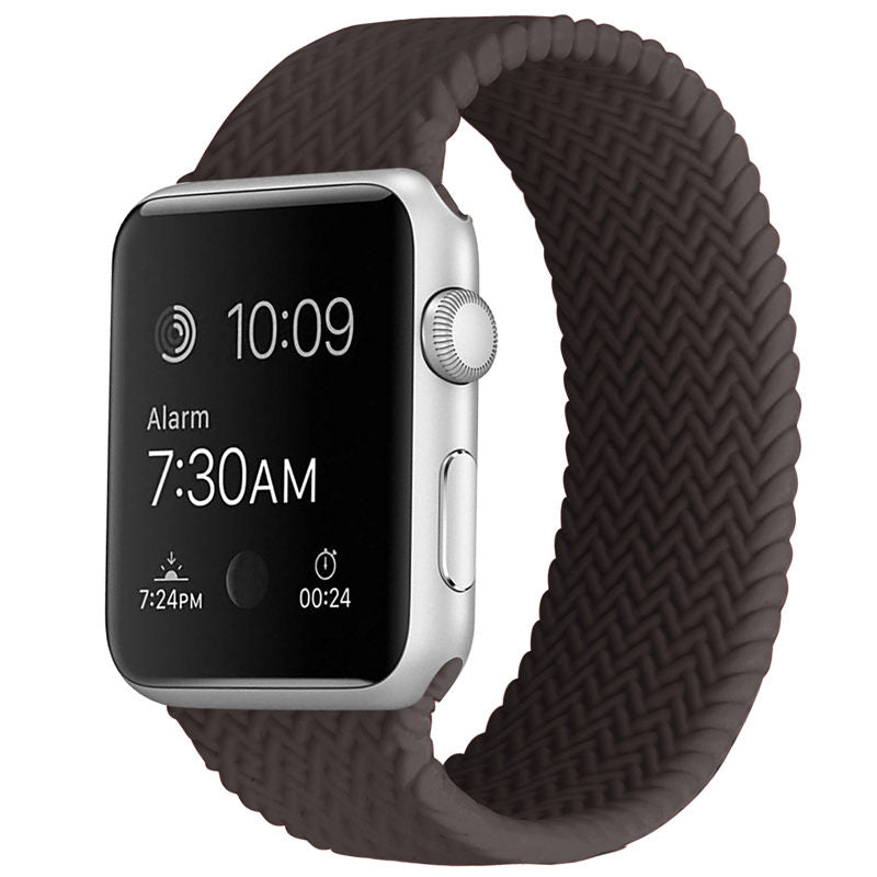 Soft Silicone Solo Loop Braided Wristbands Replacement Strap for iWatch Series SE/6/5/4/3/2/1-Coffee