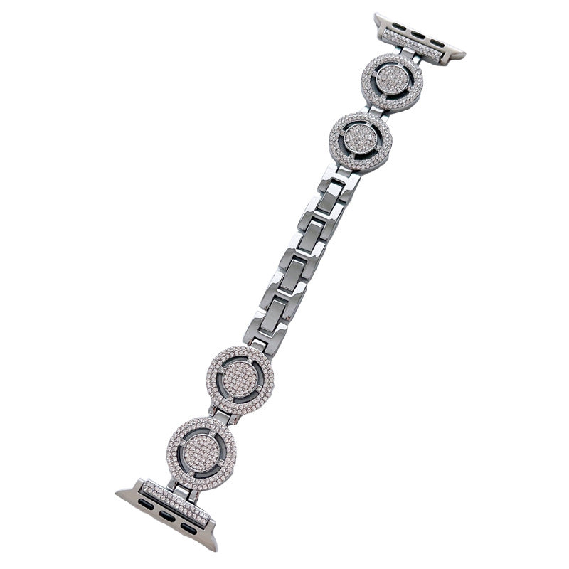 Shiny Watch Strap with Rhinestone Metal Link Band for Apple watch-Silver