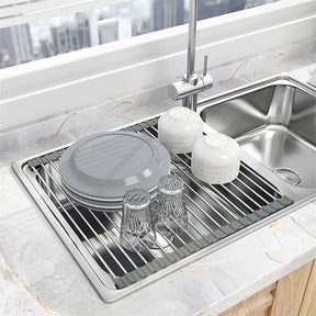 Foldable Sink Rack Mat Stainless Steel Wire Dish Drying Rack for Kitchen Sink Counter