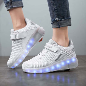 7 Colors LED Rechargeable Kids Roller Skates with Single Wheel-99White