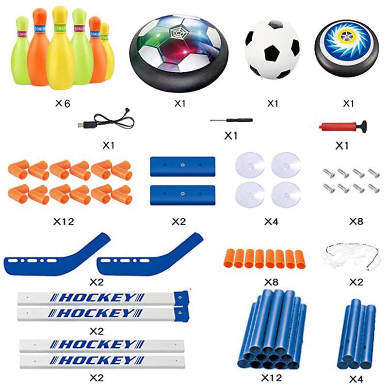 3-in-1 Hover Hockey Soccer Ball Bowling Kids Toys Set LED Light Air Soccer Sport Toys