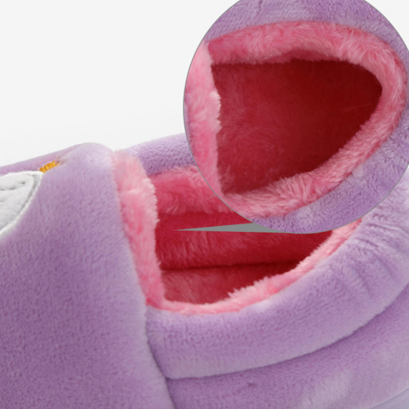 Boys Girls Warm Slippers Cartoon Kids Winter Indoor Household Shoes-Purple