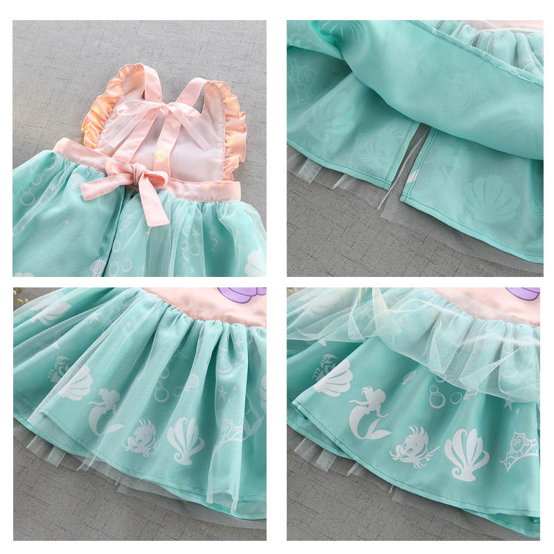 Girls Princess Apron Strap Dress Backless Smock-Mermaid