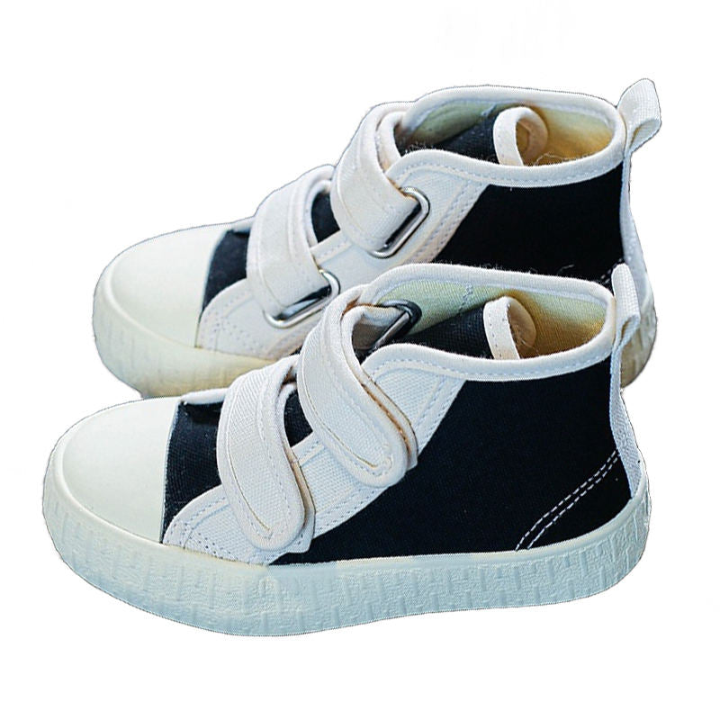 Unisex-Child Canvas Sneakers High Top Velcro Closure Boots-Black