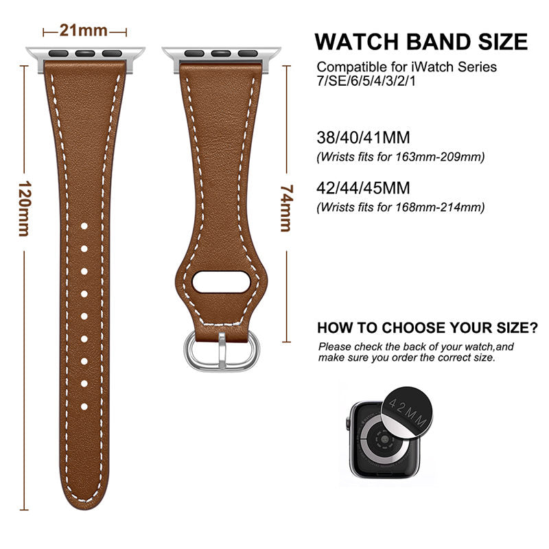 Apple Watch Strap Solid Color Leather for iWatch Series 7/SE/6/5/4/3/2/1-Starlight