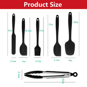 6Pcs Food Silicone Spatula Set High Heat Resistant Spatulas-Black