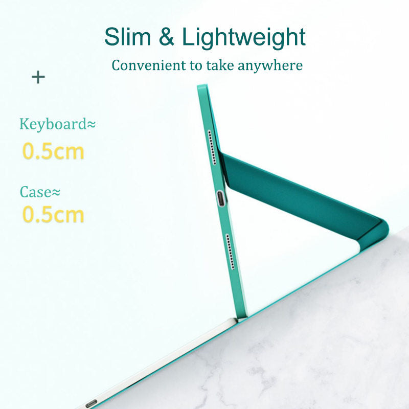 Removable Keyboard Case For iPad Air 4/iPad Air 5/iPad Pro 11 7 Color Backlit with Touch Panel Pen Slot-MintGreen