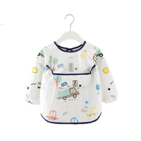 Kids Waterproof Art Smock Cartoon Long Sleeve Aprons with Bib-Car