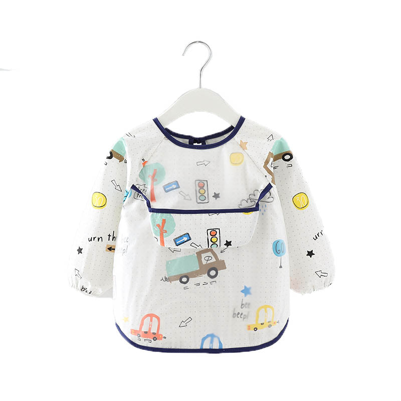 Kids Waterproof Art Smock Cartoon Long Sleeve Aprons with Bib-Car