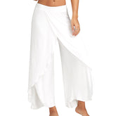 Womens Sports Fitness Yoga Slit Wide Leg Pants-White