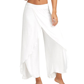 Womens Sports Fitness Yoga Slit Wide Leg Pants-White