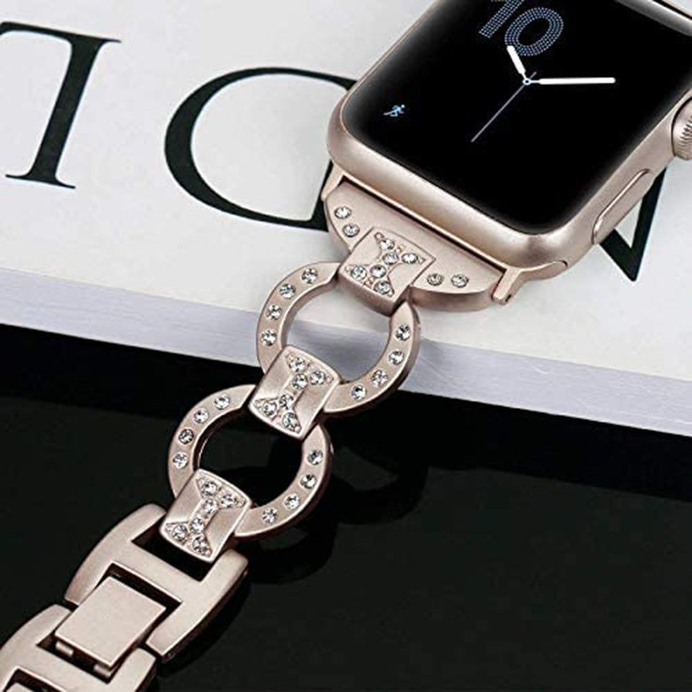 Adjustable Metal Watch Band With Diamonds For Apple Watch SE/6/5/4/3/2/1(Vintage Gold)