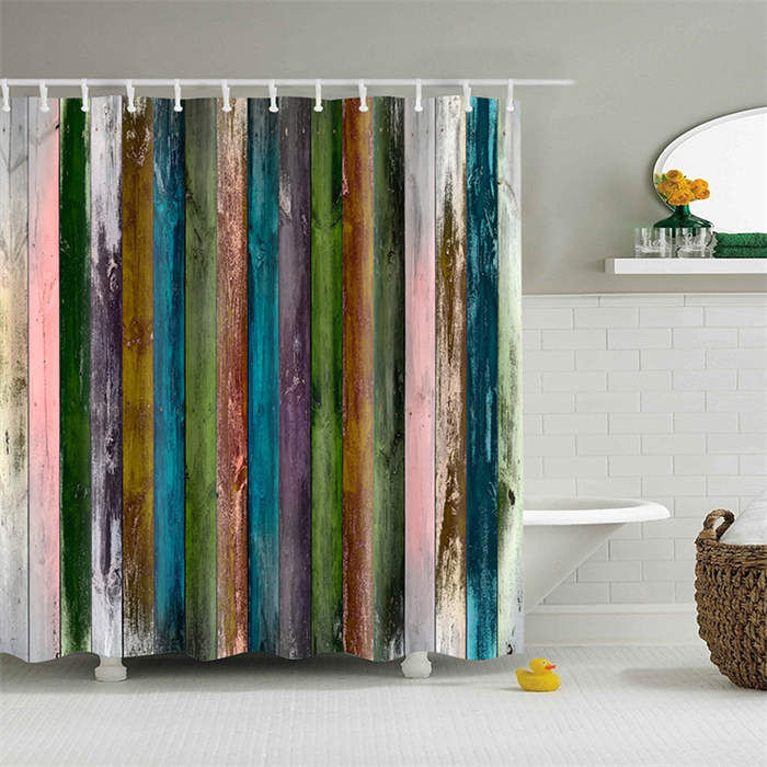 Vintage Wooden Printed Shower Curtains Bathroom Decor Accessory-18