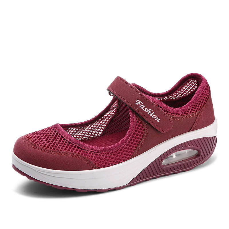 Women Casual Air Cushion Sneakers Velcro Mary Jane Shoes-Red