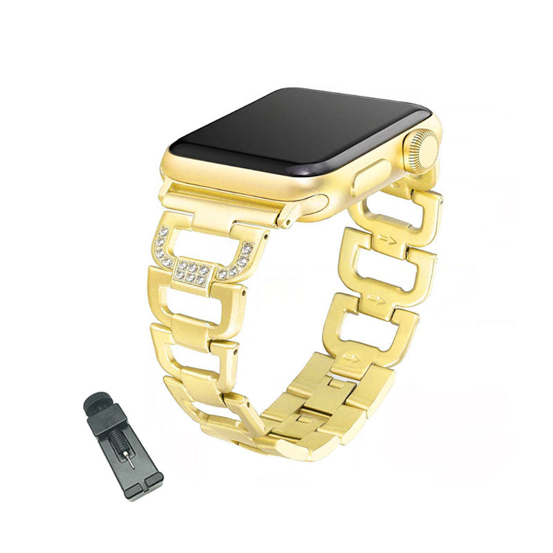 D Shape Stainless Steel Watch Band Adjustable Wristbands for Apple IWatch Series SE/1/2/3/4/5/6 For Women Men-Gold