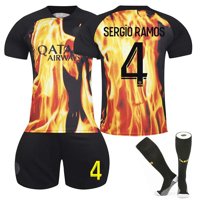 Paris Flame Special Edition Jersey SERGIO RAMOS #4 Soccer Jersey Kids Adult 3-Pieces Jersey Kits