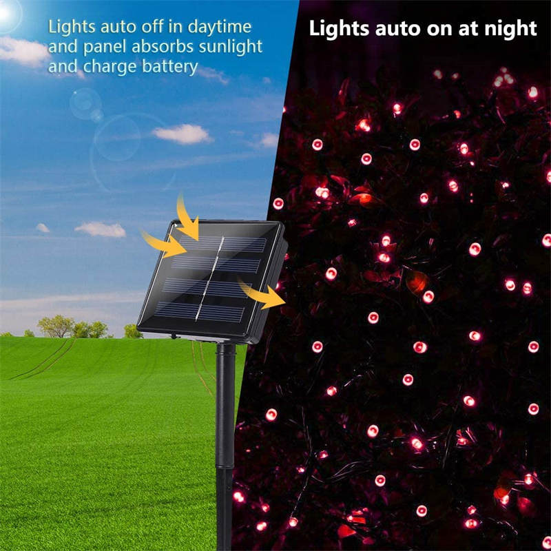 Solar Christmas Lights 72ft 200 LED 8 Modes Solar String Lights Waterproof-Red