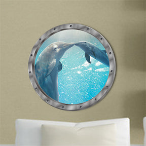 Removable 3D Under The Sea Nature Scenery Decor Submarine Window Dolphin Wall Sticker