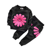 Baby Girls 2 Pcs Sunflower Clothes Set Long Sleeve Top And Pants Outfits-Black