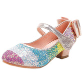 Girls Glitter Mary Jane Low Heel Princess Dress Pumps for Kids-Pink