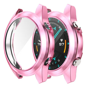 TPU Screen Protector Case For Huawei Watch GT2 42mm&46mm with HD Tempered Glass-Pink