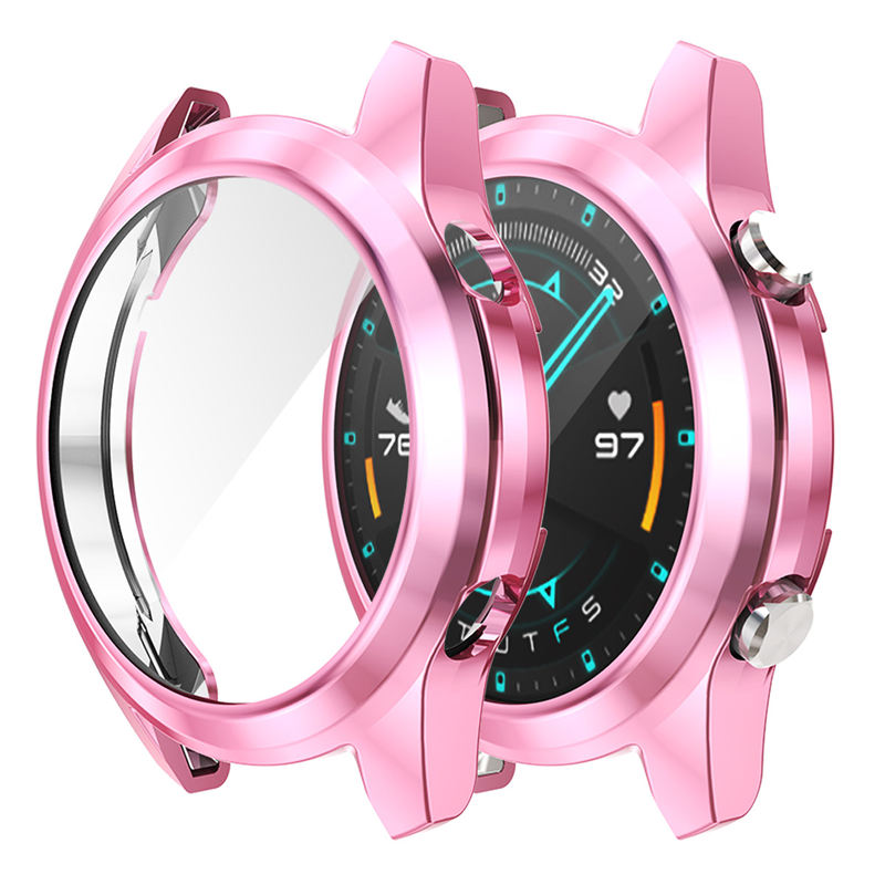 TPU Screen Protector Case For Huawei Watch GT2 42mm&46mm with HD Tempered Glass-Pink