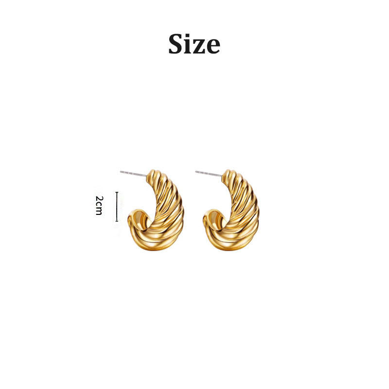 Gold Spiral Half Hoop Earrings Geometric Twist Stud-03