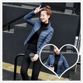 Lookbook Womens Lightweight Puffer Jacket Winter Stand Collar Short Coat-Navy Blue