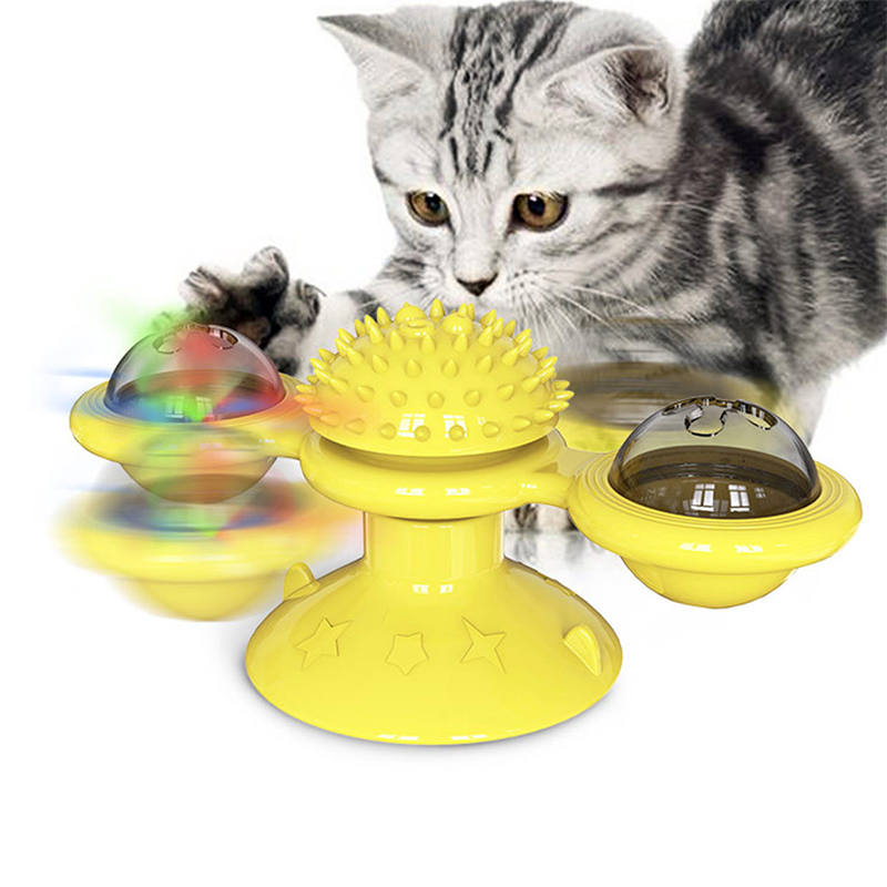 Windmill Massage Cat Toys with Catnip Ball Bell For Indoor-Yellow