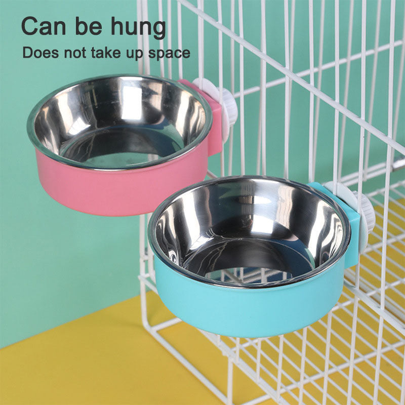 Removable Stainless Steel Hanging Pet Bowl for Cats Dogs-Pink