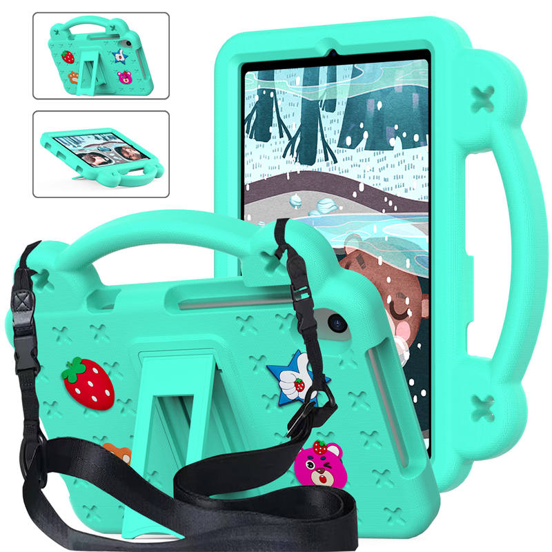 Strawberry Tablet Case with Shoulder Strap Stand for Samsung Galaxy Tab A 8.4 inch 2020-MintGreen