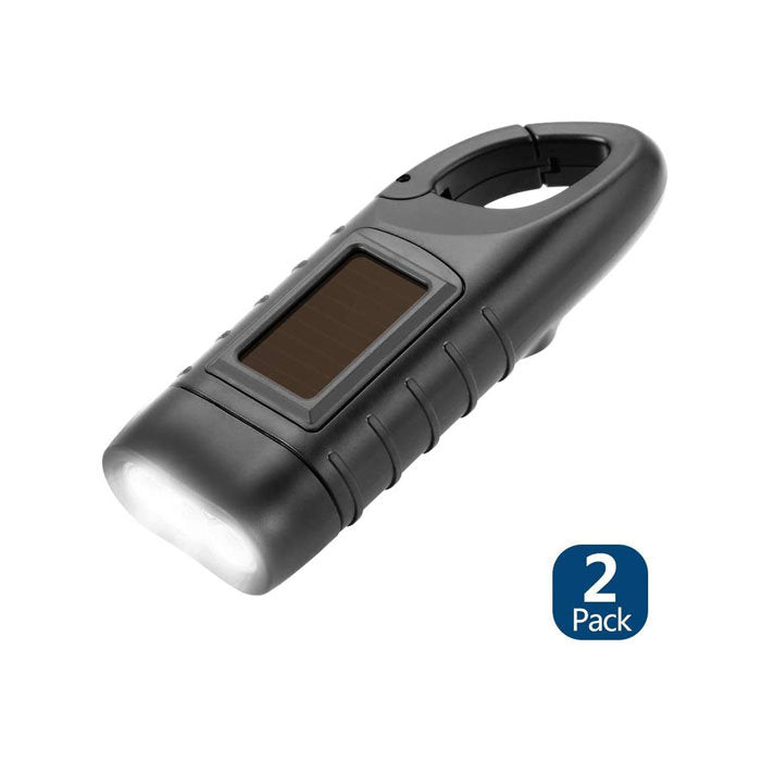 2 Pcs Hand Crank Solar Powered Flashlight Emergency Rechargeable LED Flashlight-Black