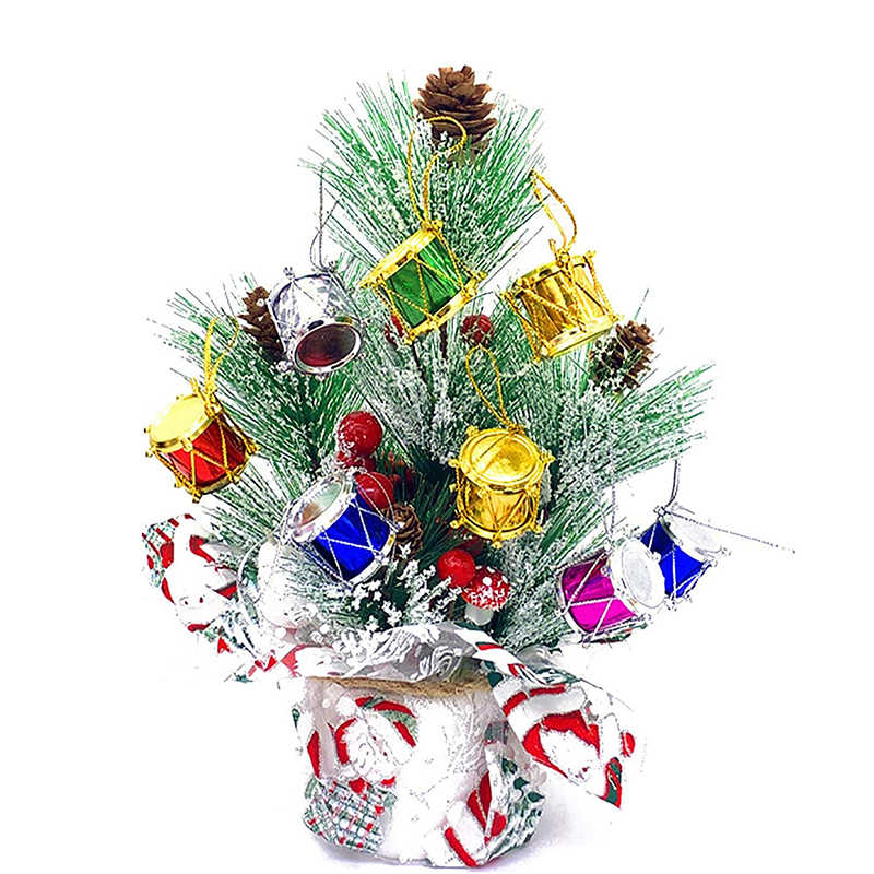 12 Pcs Colorful Glitter Mini Drum Christmas Tree Hanging Ornaments