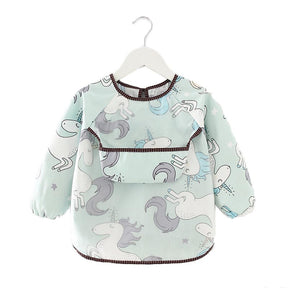 Kids Waterproof Art Smock Cartoon Long Sleeve Aprons with Bib-Green Horse