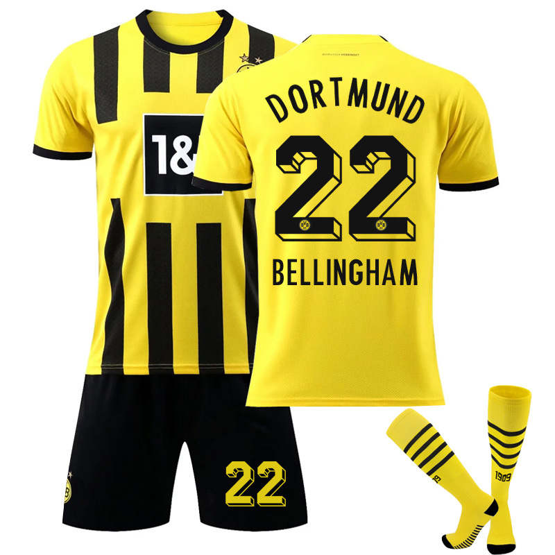 Dortmund Home Jersey 2022-23 BELLINGHAM #22 Soccer Jersey Kids Adult 3-Pieces Jersey Kits